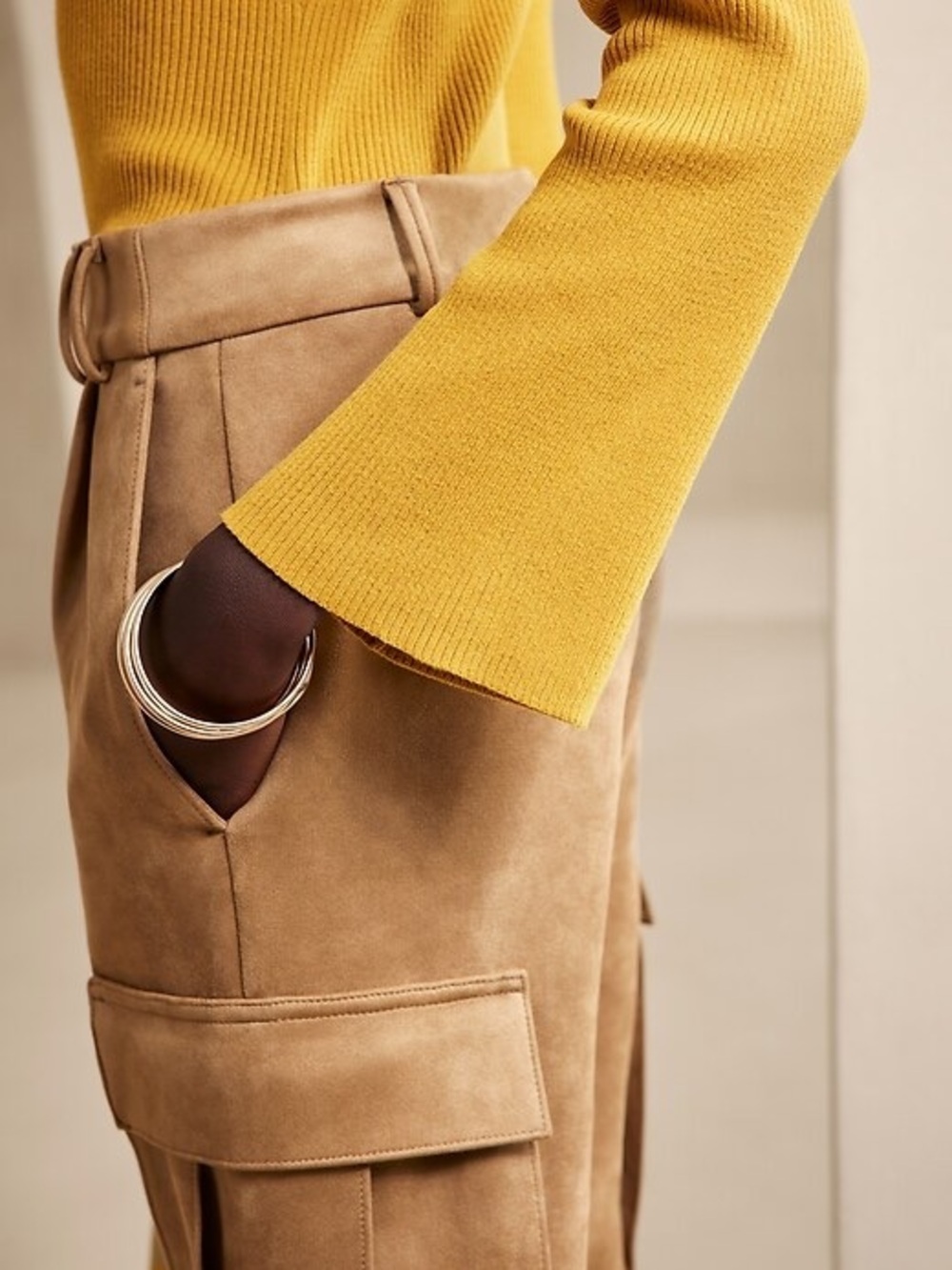 Banana Republic Vegan Suede Cargo Pants - Whiskey, Women’s 14 - Picture 3 of 8